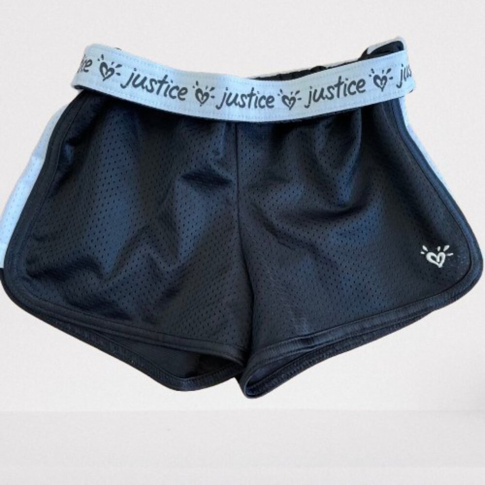 JUSTICE Active Mesh Athletic Shorts Black with White Side Stripes Girls Size 10